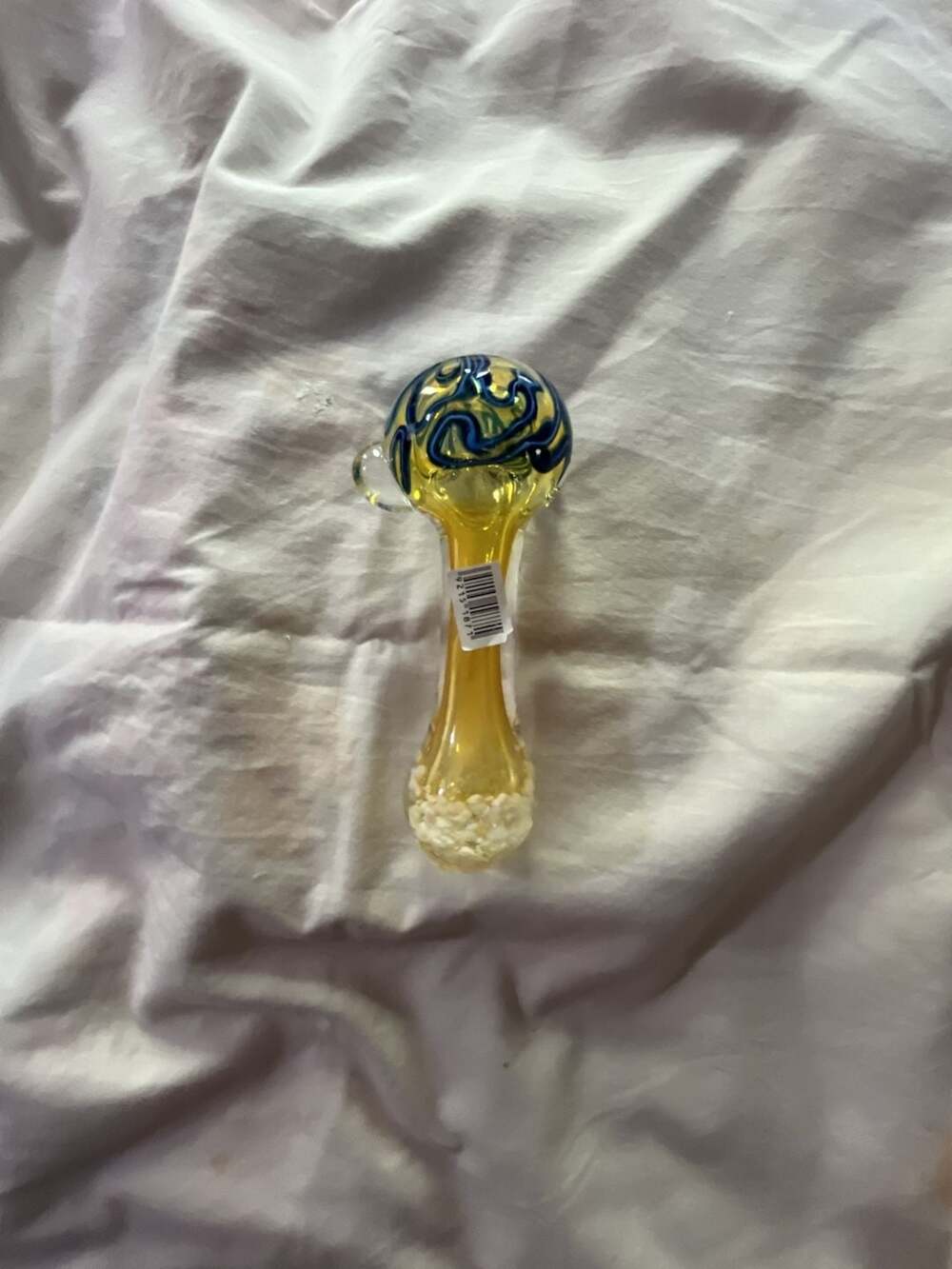 Fumed Glass Spoon Piece with Blue Swirl Accents and White Confetti Detail - Picture 5 of 9
